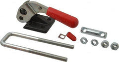 De-Sta-Co - 4,000 Lb Capacity, Vertical, U Hook, Flanged Base, Carbon Steel Pull Action Latch Clamp - 1-3/4" Drawing Movement, 6.6" OAL, Threaded U Hook, Straight Handle - Americas Industrial Supply