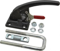 De-Sta-Co - 7,500 Lb Capacity, Horizontal, U Hook, Flanged Base, Carbon Steel Pull Action Latch Clamp - 2.19" Drawing Movement, 9.65" OAL, Threaded U Hook, Straight Handle - Americas Industrial Supply