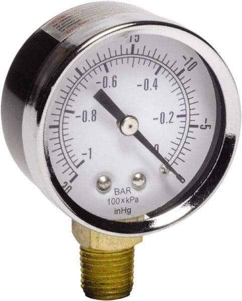 Gast - 1/4 NPT Air Compressor Vacuum Gauge - 2" Diam, Use with Gast 0211/0523 Rotary Vane Units - Americas Industrial Supply