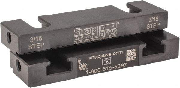 Snap Jaws - 4" Wide x 1.155" High x 0.55" Thick, Step Vise Jaw - Hard, Steel, Fixed Jaw, Compatible with 4" Vises - Americas Industrial Supply