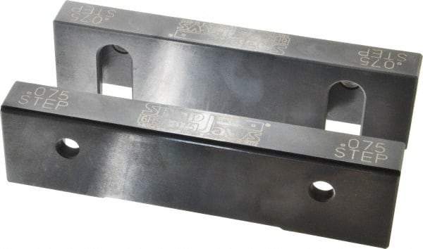 Snap Jaws - 6" Wide x 1.53" High x 0.73" Thick, Step Vise Jaw - Hard, Steel, Fixed Jaw, Compatible with 6" Vises - Americas Industrial Supply
