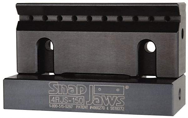 Snap Jaws - 4" Wide x 1-3/4" High x 1" Thick, V-Groove Vise Jaw - Steel, Fixed Jaw, Compatible with 4" Vises - Americas Industrial Supply