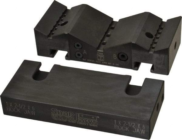 Snap Jaws - 6" Wide x 2-1/2" High x 1-1/2" Thick, V-Groove Vise Jaw - Steel, Fixed Jaw, Compatible with 6" Vises - Americas Industrial Supply