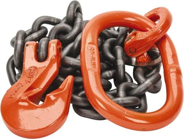 Pewag - 5' Long x 10" Wide, 8,800 Lb Basket Capacity, 8,800 Lb Vertical Capacity, Alloy Steel Web Sling - SOG Chain Sling, 3/8" Diam Chain, Self-Colored, with Grab Hook & Master Link - Americas Industrial Supply