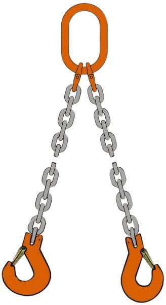 Pewag - 10' Long, 3,600 Lb Basket Capacity, 3,600 Lb Vertical Capacity, Alloy Steel Web Sling - DOS Chain Sling, 7/32" Diam Chain, Silver (Color), with Sling Hook & Master Link - Americas Industrial Supply