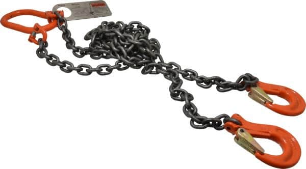Pewag - 5' Long x 10" Wide, 4,700 Lb Basket Capacity, 4,700 Lb Vertical Capacity, Alloy Steel Web Sling - DOS Chain Sling, 7/32" Diam Chain, Self-Colored, with 2 Sling Hooks & Master Link - Americas Industrial Supply