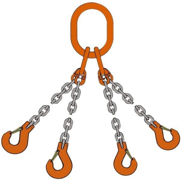 Pewag - 5' Long x 10" Wide, 39,000 Lb Basket Capacity, 39,000 Lb Vertical Capacity, Alloy Steel Web Sling - QOG Chain Sling, 1/2" Diam Chain, Self-Colored, with 4 Grab Hooks & Master Link - Americas Industrial Supply