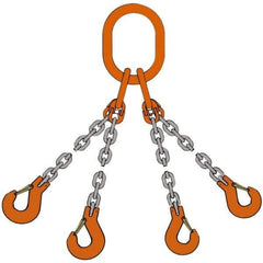 Pewag - 5' Long x 10" Wide, 39,000 Lb Basket Capacity, 39,000 Lb Vertical Capacity, Alloy Steel Web Sling - QOG Chain Sling, 1/2" Diam Chain, Self-Colored, with 4 Grab Hooks & Master Link - Americas Industrial Supply