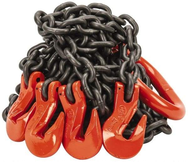 Pewag - 10' Long x 10" Wide, 22,800 Lb Basket Capacity, 22,800 Lb Vertical Capacity, Alloy Steel Web Sling - QOG Chain Sling, 3/8" Diam Chain, Self-Colored, with 4 Grab Hooks & Master Link - Americas Industrial Supply
