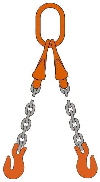 Pewag - 5' Long, 12,300 Lb Basket Capacity, 12,300 Lb Vertical Capacity, Alloy Steel Web Sling - DOG Chain Sling, 3/8" Diam Chain, Silver (Color), with 2 Grab Hooks, Master Link & 2 Shortening Hooks - Americas Industrial Supply