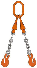 Pewag - 5' Long, 12,300 Lb Basket Capacity, 12,300 Lb Vertical Capacity, Alloy Steel Web Sling - DOG Chain Sling, 3/8" Diam Chain, Silver (Color), with 2 Grab Hooks, Master Link & 2 Shortening Hooks - Americas Industrial Supply