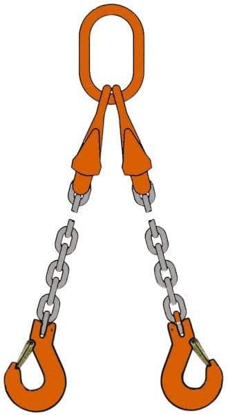 Pewag - 5' Long, 12,300 Lb Basket Capacity, 12,300 Lb Vertical Capacity, Alloy Steel Web Sling - DOS Chain Sling, 3/8" Diam Chain, Silver (Color), with 2 Sling Hooks, Master Link & 2 Shortening Hooks - Americas Industrial Supply