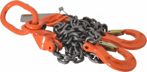 Pewag - 5' Long x 10" Wide, 7,500 Lb Basket Capacity, 7,500 Lb Vertical Capacity, Alloy Steel Web Sling - DOS Chain Sling, 9/32" Diam Chain, Self-Colored, with 2 Sling Hooks, Master Link & 2 Shortening Hooks - Americas Industrial Supply