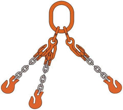 Pewag - 5' Long, 5,500 Lb Basket Capacity, 5,500 Lb Vertical Capacity, Alloy Steel Web Sling - TOG Chain Sling, 7/32" Diam Chain, Silver (Color), with Grab Hooks, Master Link & 3 Shortening Hooks - Americas Industrial Supply