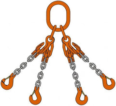 Pewag - 5' Long, 31,200 Lb Basket Capacity, 31,200 Lb Vertical Capacity, Alloy Steel Web Sling - QOS Chain Sling, 1/2" Diam Chain, Silver (Color), with 4 Sling Hooks, Master Link & 4 Shortening Hooks - Americas Industrial Supply