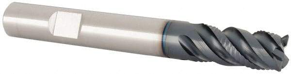 Iscar - 3/8" Diam, 3/4" LOC, 4 Flute Solid Carbide Roughing & Finishing Corner Chamfer End Mill - TiAlN Finish, 3" OAL, 3/8" Shank Diam, Weldon Shank, 45° Helix, Centercutting - Americas Industrial Supply