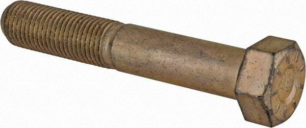 Made in USA - 3/8-24 UNF, 2-1/4" Length Under Head Hex Head Cap Screw - Partially Threaded, Grade L9 Alloy Steel, Zinc Yellow Dichromate Finish, 9/16" Hex - Americas Industrial Supply
