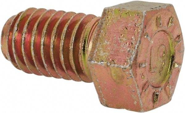 Made in USA - 7/16-14 UNC, 3/4" Length Under Head Hex Head Cap Screw - Fully Threaded, Grade L9 Alloy Steel, Zinc Yellow Dichromate Finish, 5/8" Hex - Americas Industrial Supply