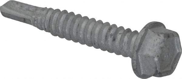 Buildex - 1/4", Hex Washer Head, Hex Drive, 1-1/2" Length Under Head, #3 Point, Self Drilling Screw - Steel - Americas Industrial Supply