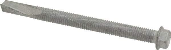 Buildex - 1/4", Hex Washer Head, Hex Drive, 3" Length Under Head, #5 Point, Self Drilling Screw - Steel - Americas Industrial Supply