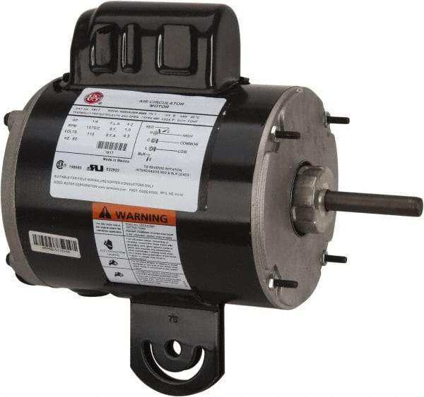 US Motors - 1/4 hp, TEAO Enclosure, Auto Thermal Protection, 1,075 RPM, 115 Volt, 60 Hz, Single Phase Permanent Split Capacitor (PSC) Motor - Size 48YZ Frame, Yoke Mount, 2 Speed, Ball Bearings, 4.2 Full Load Amps, B Class Insulation, Reversible - Americas Industrial Supply