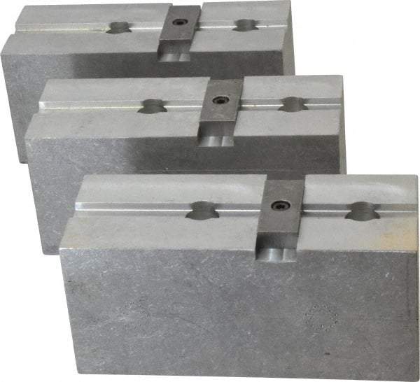 Abbott Workholding Products - 15 to 18" Chuck Capacity, Tongue & Groove Attachment, Square Soft Lathe Chuck Jaw - 3 Jaws, Aluminum, 3" Btw Mount Hole Ctrs, 6-1/2" Long x 2-1/2" Wide x 3" High, 1/2" Groove, 5/8" Fastener - Americas Industrial Supply