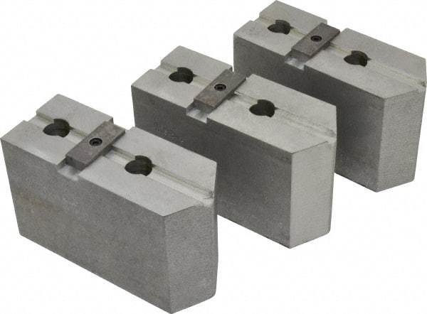 Abbott Workholding Products - 15 to 18" Chuck Capacity, Tongue & Groove Attachment, Square Soft Lathe Chuck Jaw - 3 Jaws, Aluminum, 3" Btw Mount Hole Ctrs, 6-1/2" Long x 2-1/2" Wide x 4" High, 1/2" Groove, 3/4" Fastener - Americas Industrial Supply