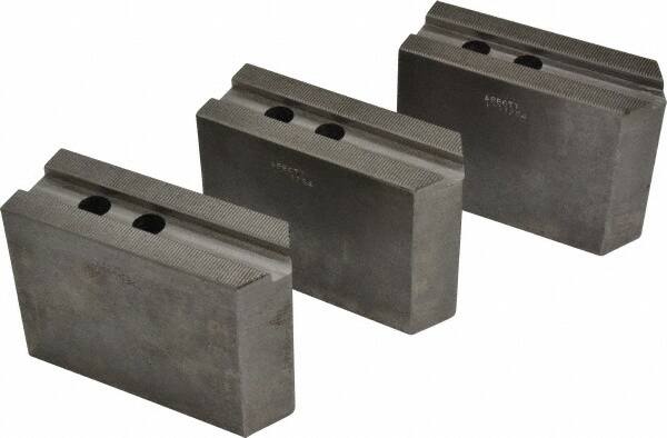 Abbott Workholding Products - 12" & Up Chuck Capacity, 1.5mm x 60° Serrated Attachment, Square Soft Lathe Chuck Jaw - 3 Jaws, Steel, 1.1811" Btw Mount Hole Ctrs, 5-1/2" Long x 2" Wide x 4" High, 0.7087" Groove, 0.5512" & 14mm Fastener - Americas Industrial Supply