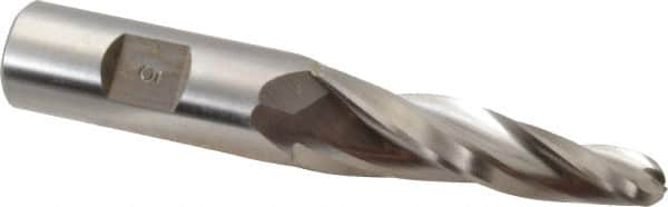 Made in USA - 5° Taper Angle per Side, 3/8" Small End Diam, 2-1/4" LOC, High Speed Steel 3 Flute Tapered Ball End Mill - 4-1/4" OAL, 3/4" Shank Diam - Americas Industrial Supply