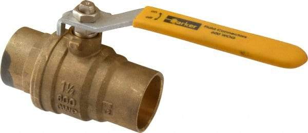 Parker - 1-1/2" Pipe, Brass Standard Ball Valve - 2 Piece, Inline - One Way Flow, Soldered x Soldered Ends, Lever Handle, 600 WOG, 150 WSP - Americas Industrial Supply