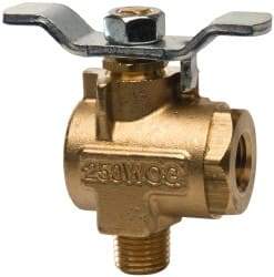 Parker - 1/4" Pipe, Brass Standard Ball Valve - 2 Piece, Right Angle, MNPT x FNPT Ends, Tee Handle, 250 WOG, 150 WSP - Americas Industrial Supply