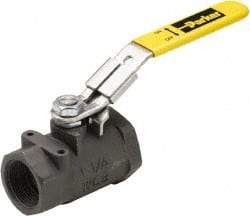 Parker - 1-1/4" Pipe, Carbon Steel Standard Ball Valve - 2 Piece, Inline - One Way Flow, FNPT x FNPT Ends, Lever Handle, 1,500 WOG, 150 WSP - Americas Industrial Supply
