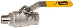 Parker - 3/4" Pipe, Full Port, Stainless Steel Standard Ball Valve - 2 Piece, Inline - One Way Flow, MNPT x FNPT Ends, Lever Handle, 2,000 WOG, 150 WSP - Americas Industrial Supply