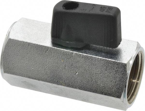 Midwest Control - 1/2" Pipe, Brass Miniature Ball Valve - Inline - One Way Flow, FNPT x FNPT Ends, Wedge Handle, 450 WOG - Americas Industrial Supply