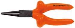 Facom - 6-7/8" OAL, 1-25/32" Jaw Length x 1-5/16" Jaw Width, Long Nose Side Cutting Insulated Pliers - Serrated Jaw, Round Thin Nose Head, Cushion Grip Handles - Americas Industrial Supply