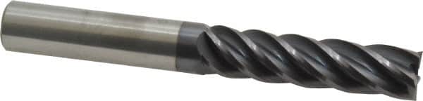 Accupro - 1/2", 2" LOC, 1/2" Shank Diam, 4" OAL, 5 Flute, Solid Carbide Square End Mill - Single End, AlTiN Finish, Spiral Flute, Variable° Helix, Centercutting, Right Hand Cut, Right Hand Flute - Americas Industrial Supply