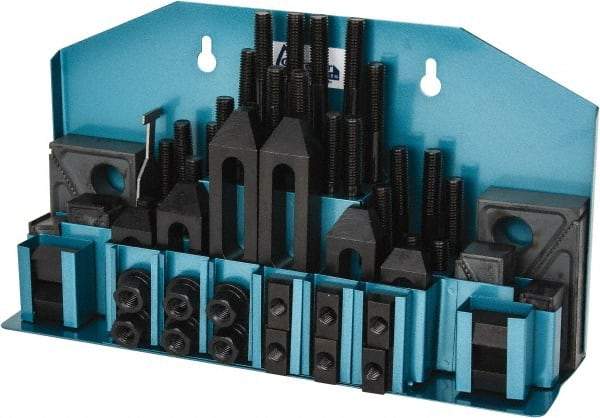 Gibraltar - 52 Piece Fixturing Step Block & Clamp Set with 25mm Step Block, 12mm T-Slot, M10x1.5 Stud Thread - 19mm Nut Width, 80, 110, 125, 150, 175 & 200mm Stud Lengths - Americas Industrial Supply