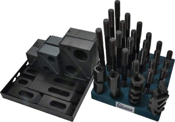 Gibraltar - 50 Piece Fixturing Step Block & Clamp Set with 1-1/2" Step Block, 11/16" T-Slot, 5/8-11 Stud Thread - 1-1/8" Nut Width, 3, 4, 5, 6, 7 & 8" Stud Lengths - Americas Industrial Supply