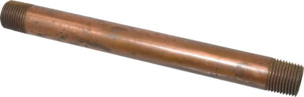 Merit Brass - 8" Long, 1/2" Pipe Threaded Brass Pipe Nipple - BSPT Thread, Red Brass - Americas Industrial Supply
