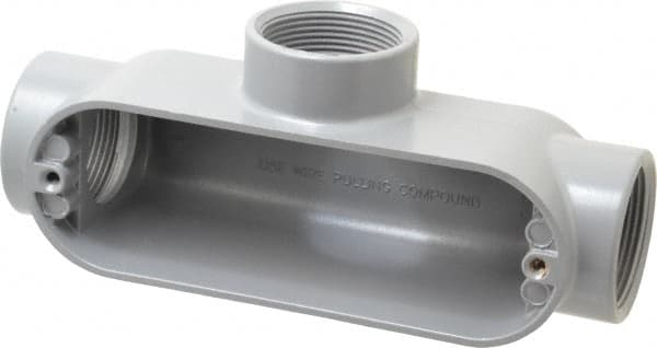 Cooper Crouse-Hinds - Form 5, T Body, 1-1/2" Trade, IMC, Rigid Aluminum Conduit Body - Oval/Rectangle, 8.45" OAL, 33.1 cc Capacity, Silver - Americas Industrial Supply