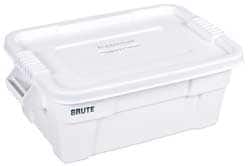 Rubbermaid - 14 Gal, 400 Lb Load Capacity White Polypropylene Tote Container - Nesting, 27.9" Long x 16-1/2" Wide x 10.7" High, Lid Included - Americas Industrial Supply