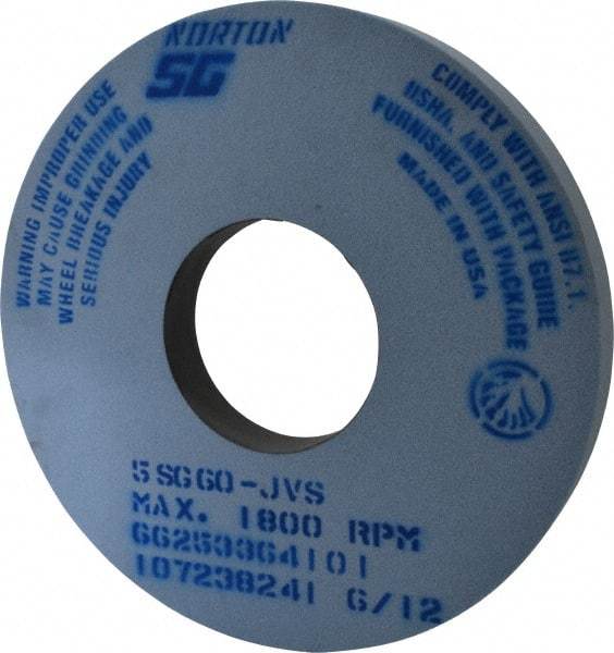 Norton - 14" Diam x 5" Hole x 1-1/2" Thick, J Hardness, 60 Grit Surface Grinding Wheel - Ceramic, Type 1, Medium Grade, 1,800 Max RPM, Vitrified Bond, No Recess - Americas Industrial Supply