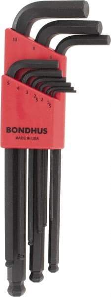 Bondhus - 9 Piece L-Key Ball End Hex Key Set - Hex Range 1.5 to 10mm - Americas Industrial Supply