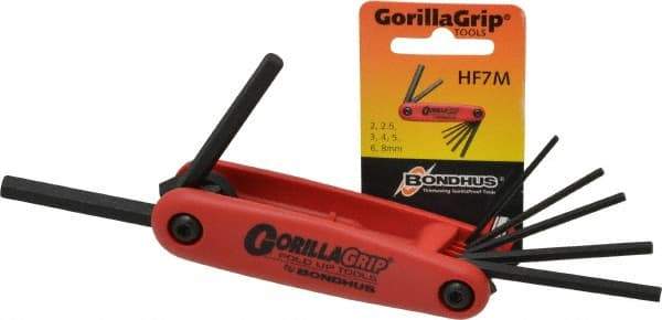 Bondhus - 7 Piece Fold-Up Hex Key Set - Hex Range 2 to 8mm - Americas Industrial Supply