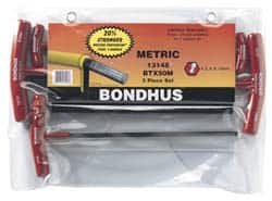 Bondhus - 5 Piece T-Handle Ball End Hex Key Set - Hex Range 4 to 10mm, Alloy Steel - Americas Industrial Supply