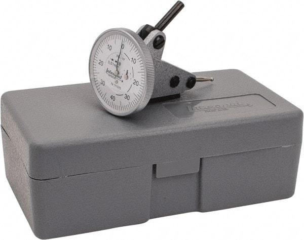 INTERAPID - 1.6 mm Range, 0.01 mm Dial Graduation, Vertical Dial Test Indicator - 1-1/2 Inch White Dial, 0-40-0 Dial Reading - Americas Industrial Supply