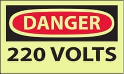 NMC - Accident Prevention Label, Header: DANGER - Legend: Danger - 220 Volts, English, Red & Black & Yellow, 5" Long x 3" High, Sign Muscle Finish - Americas Industrial Supply