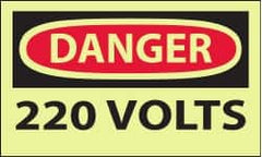 NMC - Accident Prevention Label, Header: DANGER - Legend: Danger - 220 Volts, English, Red & Black & Yellow, 5" Long x 3" High, Sign Muscle Finish - Americas Industrial Supply