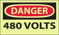 NMC - Accident Prevention Label, Header: DANGER - Legend: Danger - 480 Volts, English, Red & Black & Yellow, 5" Long x 3" High, Sign Muscle Finish - Americas Industrial Supply