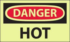 NMC - Hazardous Materials Label, Header: DANGER - Legend: Danger - Hot, English, Red & Black & Yellow, 5" Long x 3" High, Sign Muscle Finish - Americas Industrial Supply